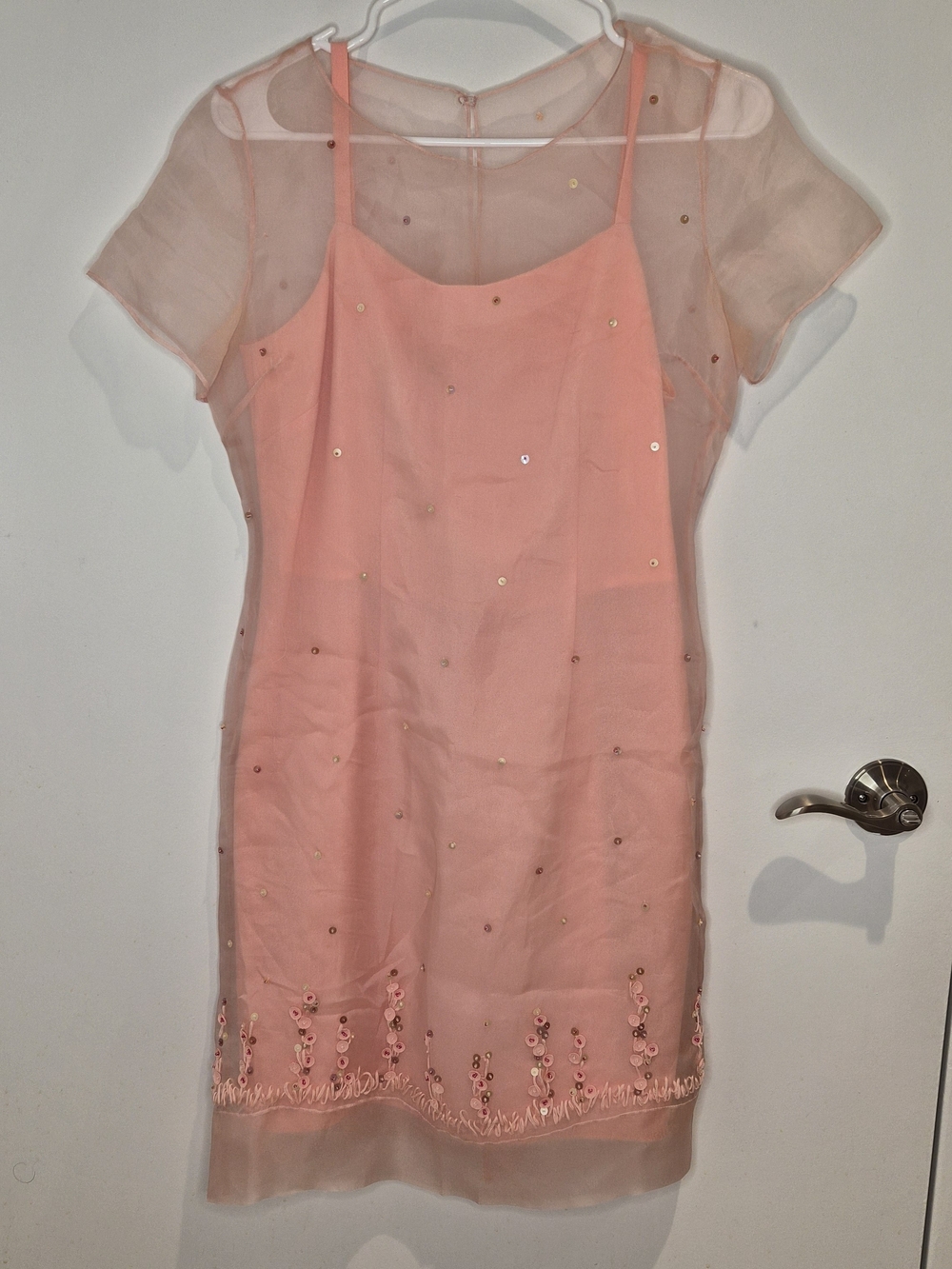 Vintage Silk Dreamy Pink Coral Dress With Sequins Size 8